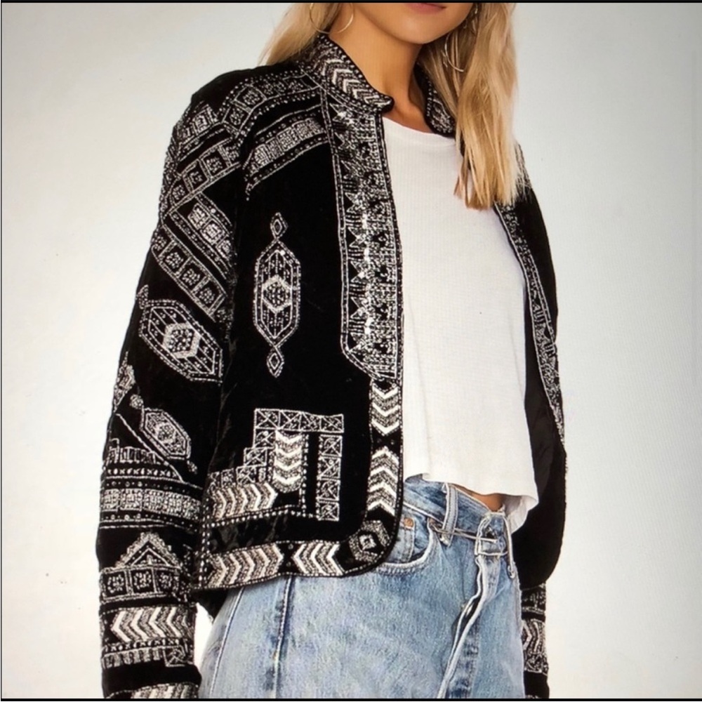 Raga Lunar Eclipse black silver velour velvet embroidered beaded crop Jacket XS - Picture 3 of 15